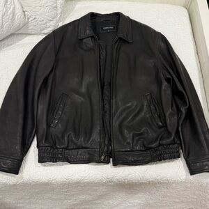 Joseph & Feiss Vintage Black Leather Bomber Jacket - Size XLT